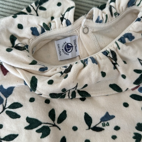 long sleeves shirt, petit bateau, 12m, cream with flowers, 100% cotton - Picture 3 of 3